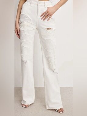 Good American White High-Rise Wide Leg Jeans color cloud white 001